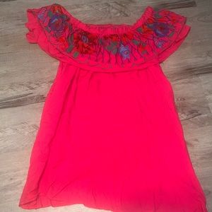 Umgee floral off shoulder bandeau tank ruffle dress large like new pink